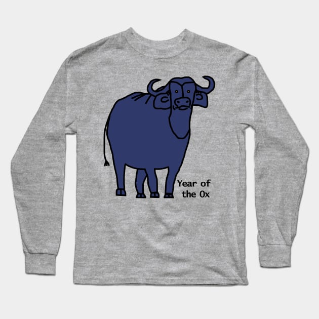 Year of the Ox Blue Long Sleeve T-Shirt by ellenhenryart